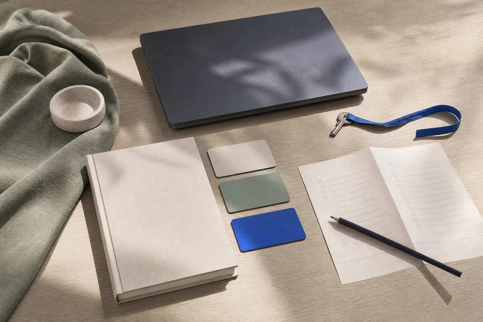Project handoff materials arranged on a studio table